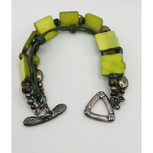 Silpada Sterling Silver Bracelet~Green Mother of Pearl ~Leather ~PyriteTiger Eye - Picture 8 of 12